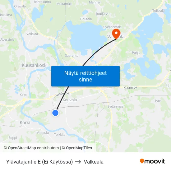 Ylävatajantie E (Ei Käytössä) to Valkeala map