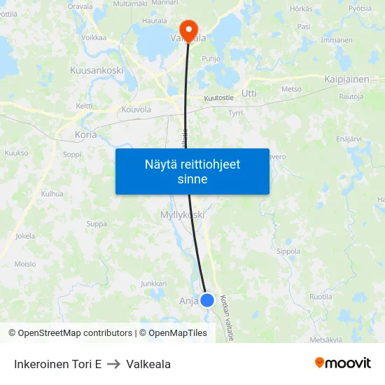 Inkeroinen Tori E to Valkeala map