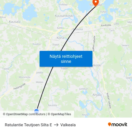 Ratulantie Teutjoen Silta E to Valkeala map