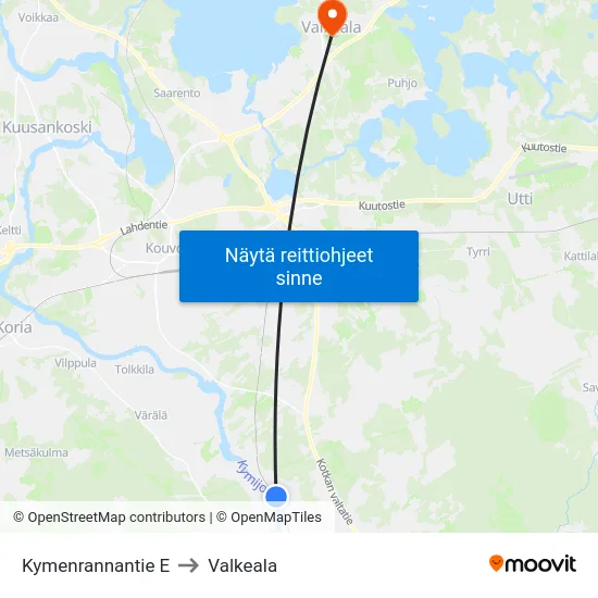 Kymenrannantie E to Valkeala map