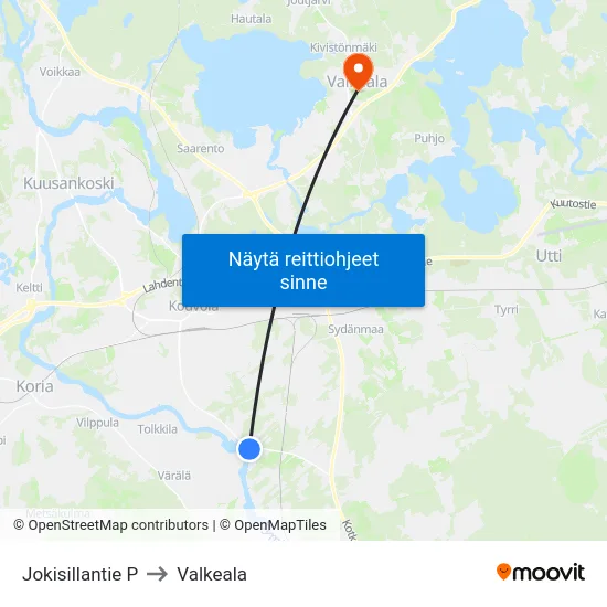 Jokisillantie P to Valkeala map