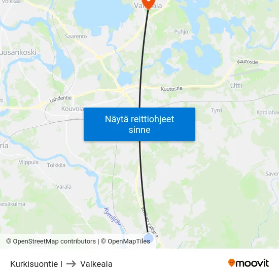 Kurkisuontie I to Valkeala map