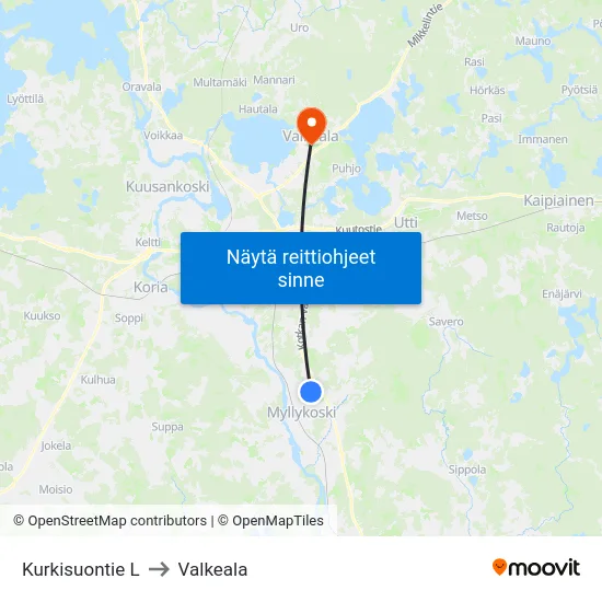 Kurkisuontie L to Valkeala map