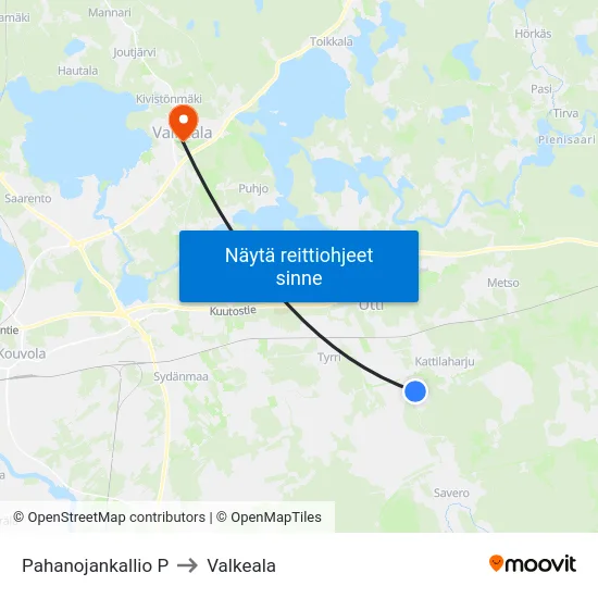 Pahanojankallio P to Valkeala map