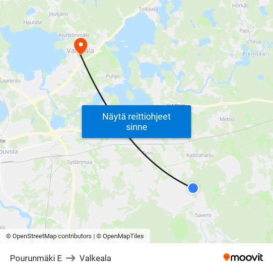 Pourunmäki E to Valkeala map
