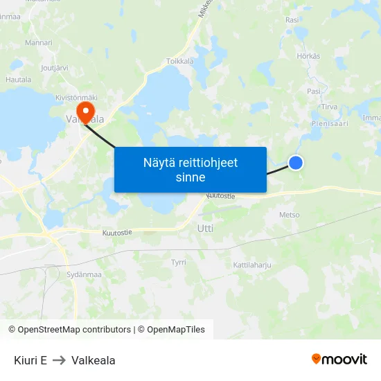 Kiuri E to Valkeala map