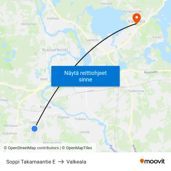 Soppi Takamaantie E to Valkeala map
