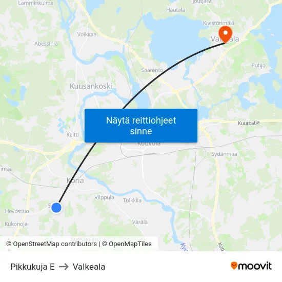 Pikkukuja E to Valkeala map