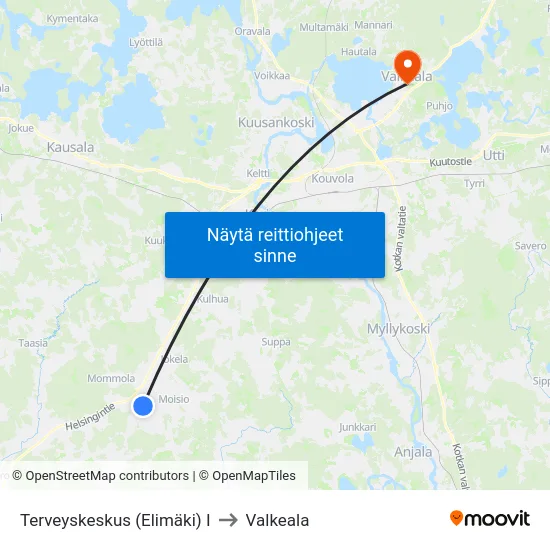 Terveyskeskus (Elimäki) I to Valkeala map