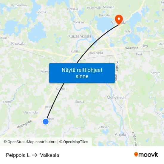 Peippola L to Valkeala map