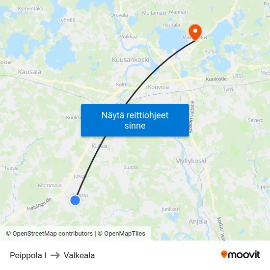 Peippola I to Valkeala map