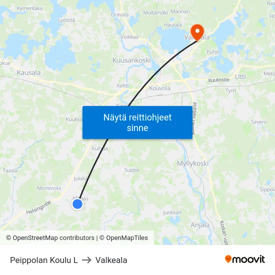 Peippolan Koulu L to Valkeala map