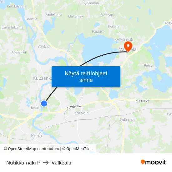 Nutikkamäki P to Valkeala map