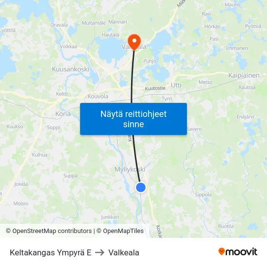 Keltakangas Ympyrä E to Valkeala map