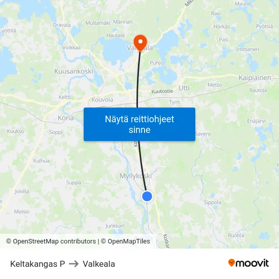 Keltakangas P to Valkeala map