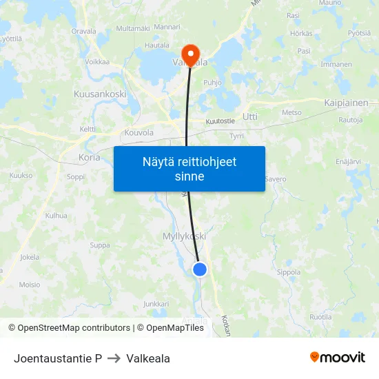 Joentaustantie P to Valkeala map