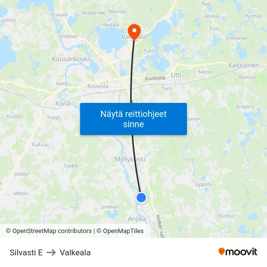 Silvasti E to Valkeala map