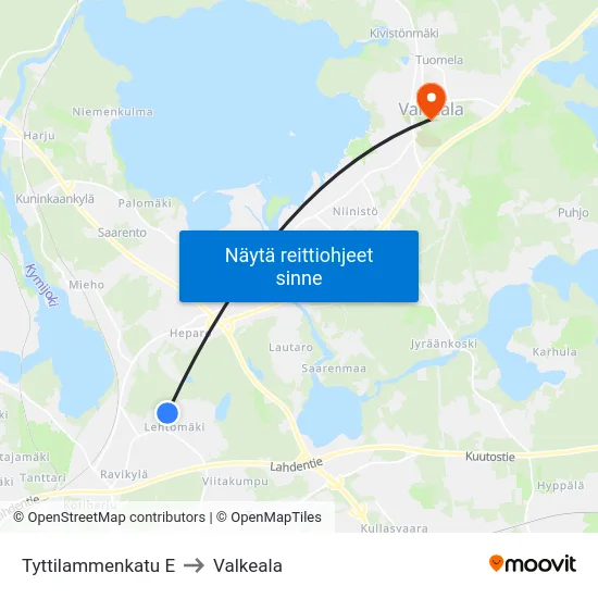 Tyttilammenkatu E to Valkeala map
