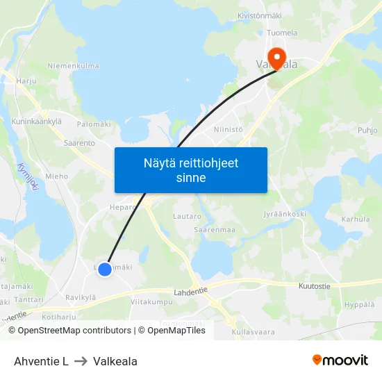 Ahventie L to Valkeala map