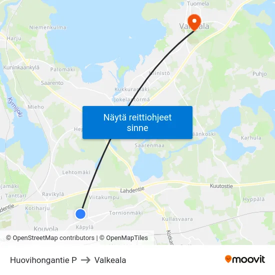 Huovihongantie P to Valkeala map
