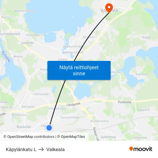 Käpylänkatu L to Valkeala map