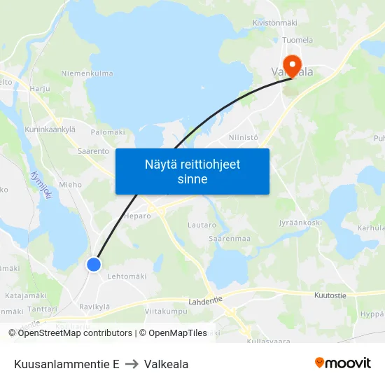 Kuusanlammentie E to Valkeala map
