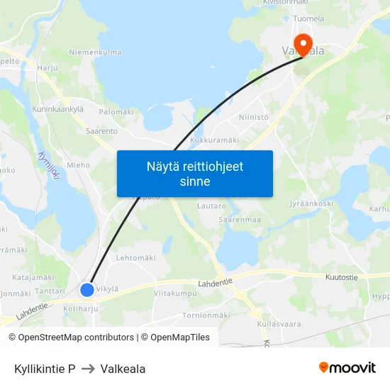 Kyllikintie P to Valkeala map