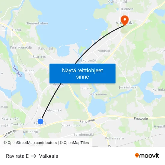 Ravirata E to Valkeala map