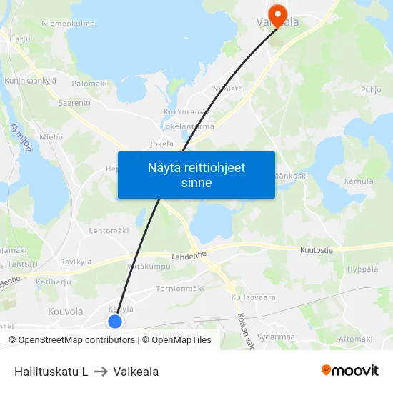 Hallituskatu L to Valkeala map