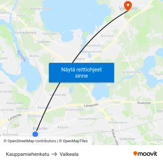 Kauppamiehenkatu to Valkeala map