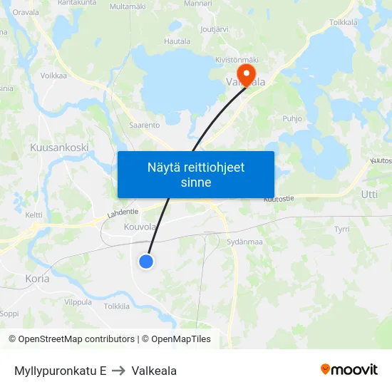 Myllypuronkatu E to Valkeala map