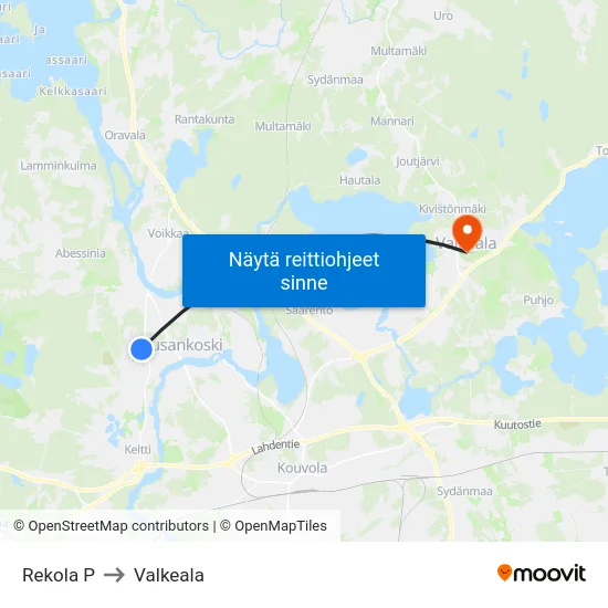 Rekola P to Valkeala map