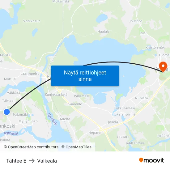 Tähtee E to Valkeala map