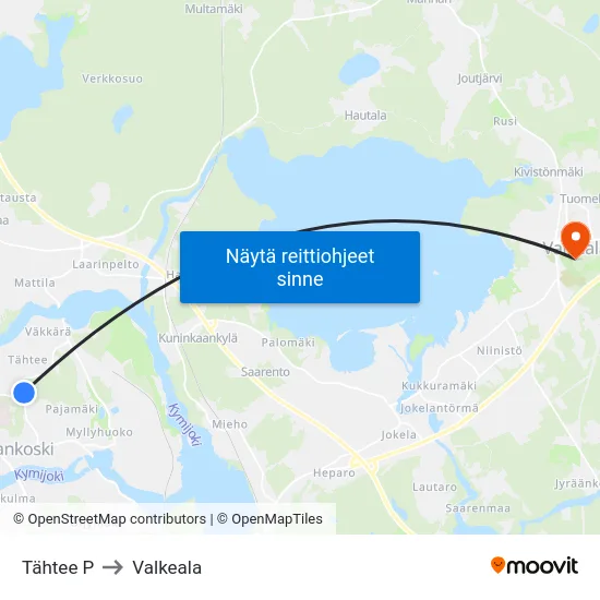 Tähtee P to Valkeala map
