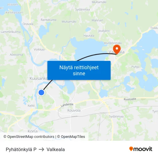 Pyhätönkylä P to Valkeala map