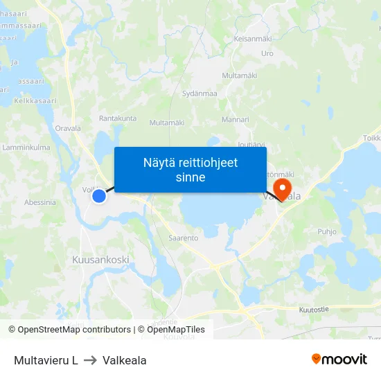 Multavieru L to Valkeala map