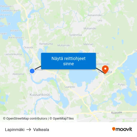 Lapinmäki to Valkeala map