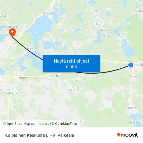 Kaipiainen Keskusta L to Valkeala map