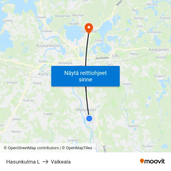 Hasunkulma L to Valkeala map