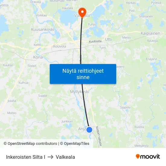 Inkeroisten Silta I to Valkeala map