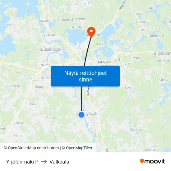 Yrjölänmäki P to Valkeala map