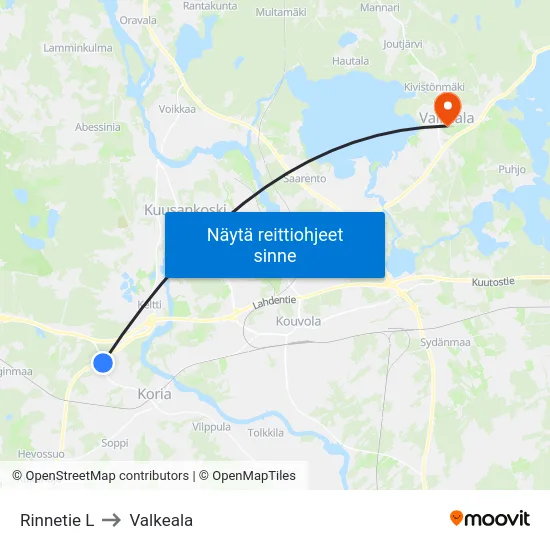 Rinnetie L to Valkeala map