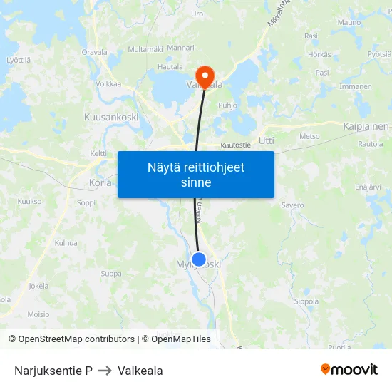 Narjuksentie P to Valkeala map