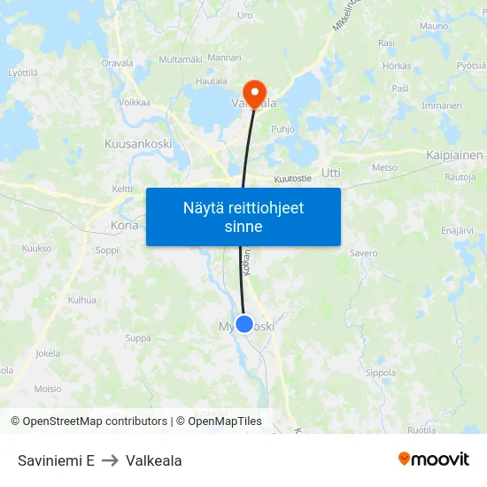 Saviniemi E to Valkeala map