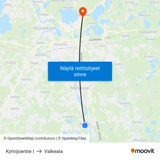 Kymijoentie I to Valkeala map