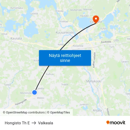 Hongisto Th E to Valkeala map