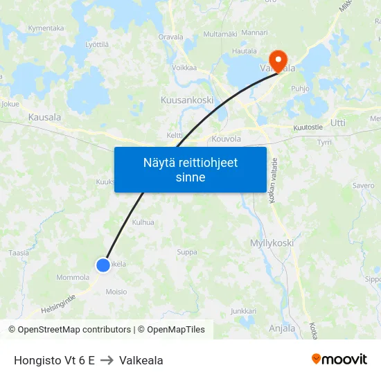 Hongisto Vt 6 E to Valkeala map