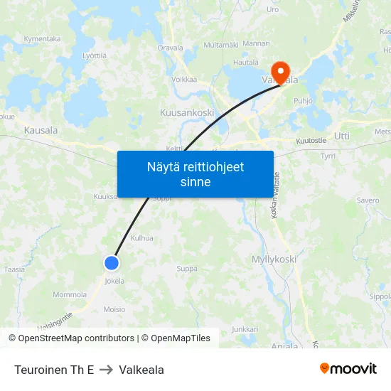 Teuroinen Th E to Valkeala map
