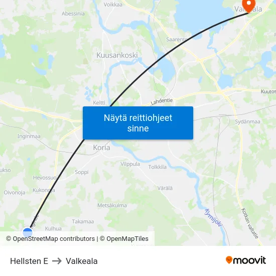 Hellsten E to Valkeala map