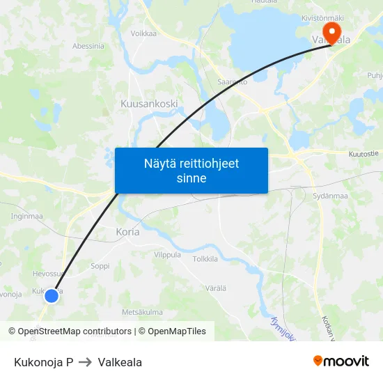Kukonoja P to Valkeala map